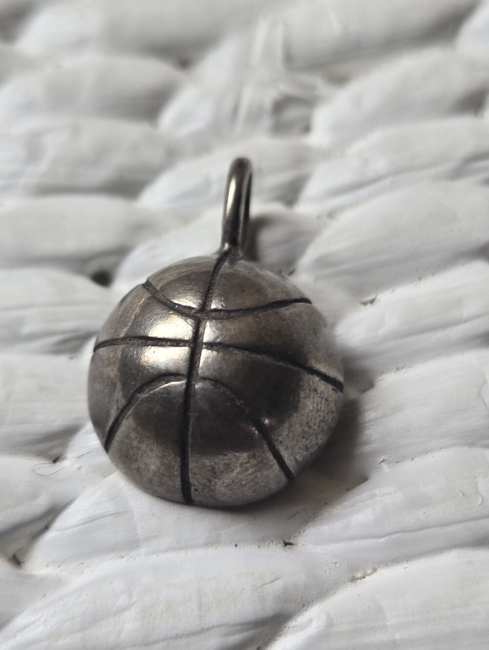 Vintage 3D Silver Tone Basketball Charm Pendant Pewter Appearance